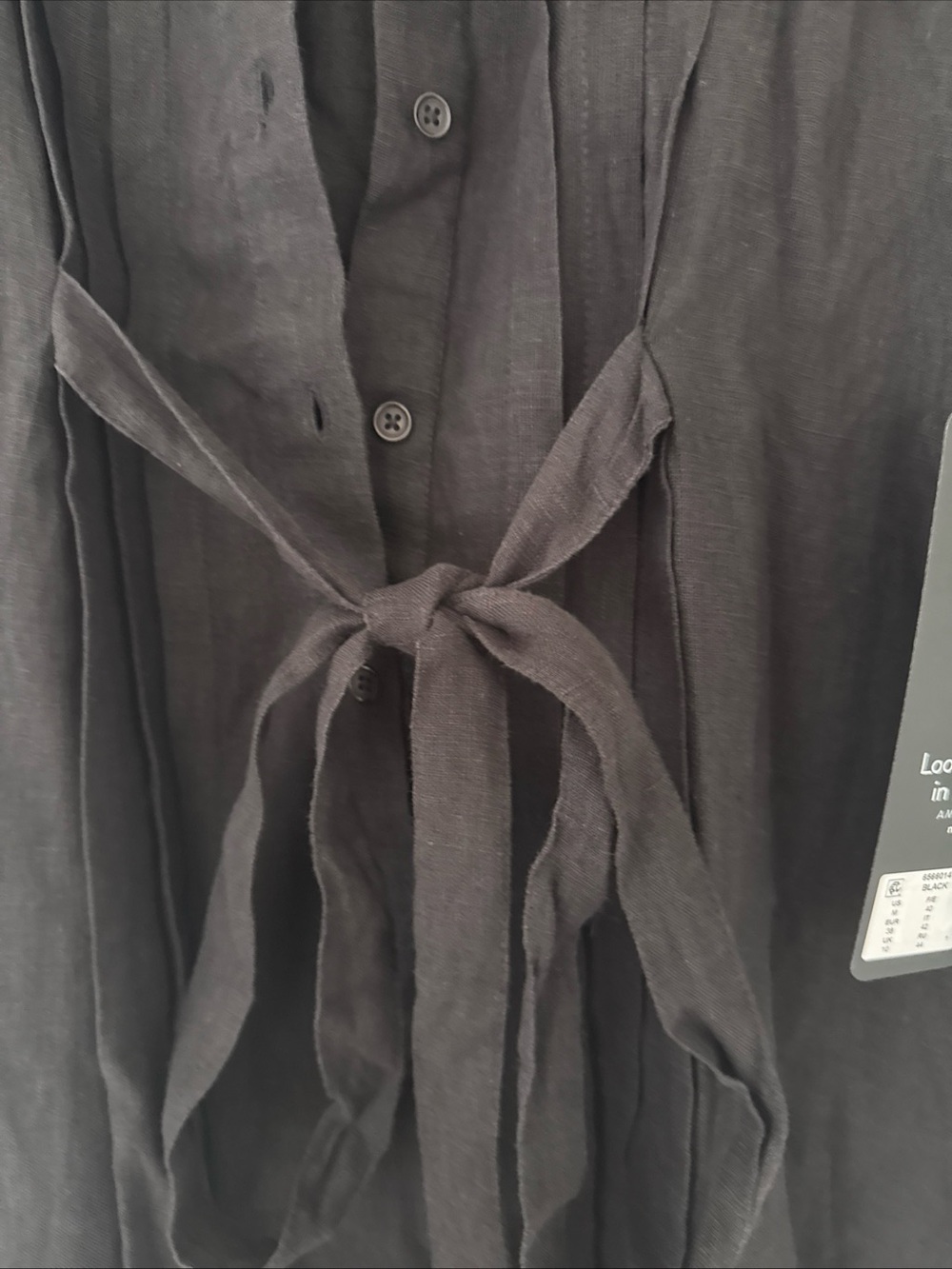 Black Lightweight Button-Front Linen Dress - Picture 3 of 5